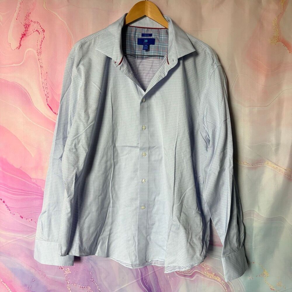 Egara XXL Non-iron Button Down Dress Shirt Blue White Textured Preppy Boardwalk